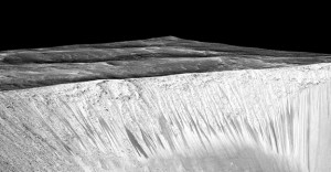 Dark narrow streaks called recurring slope lineae emanating out of the walls of Garni crater on Mars 
